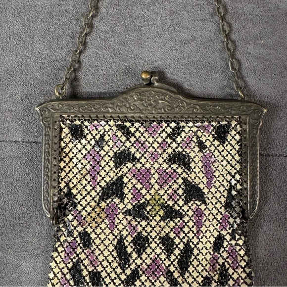 Antique 1920s Mandalin Mfg Co enamel mesh purse wallet handbag silver purple - Picture 3 of 6